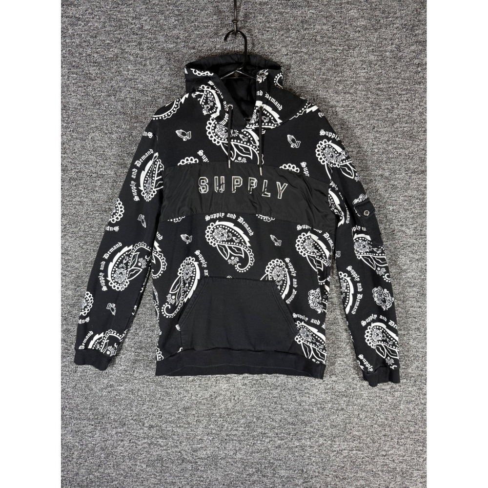 Supply & Demand NYC Mens XXL Black White Paisley Bandana Hoodie SUPTM15935